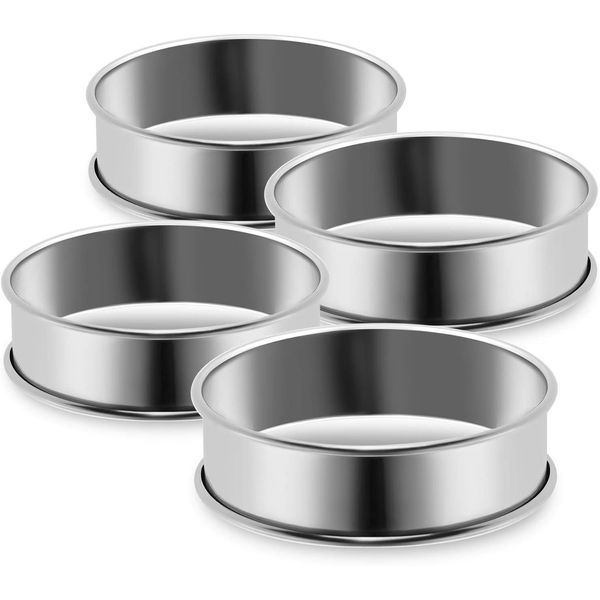 Wancala Crumpet Rings - 4 Pack 10 cm Double Rolled Tart Rings, Stainless Steel Non Stick English Muffin Rings, Stainless Steel Pastry Rings for Baking Cookie Desserts Pancake Eggs Muffin Kitchen