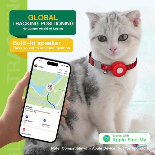 HONGTOP H Cat Tracker,Mini GPS Tracker for Cats,No Monthly Fee Smart Pet Activity Tracker,Compatible with Apple Find My(iOS Only),Anti-Lost Finder Tag for Vehicles,Pets,Kids,Items-(Red)