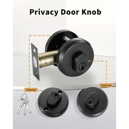Double-Sided Keyed Round Deadbolt Lock - Matte Black, Exterior Door Lock with Pick Resistant Cylinder, Zinc Alloy Construction for Front Entry Doors