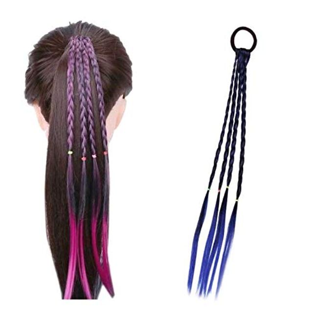 Braided Extension Mesh Hair Extension, Colorful Wig, Kids, Braided, Hair, For Dance, Recitals, Events, Festivals, (Blue)