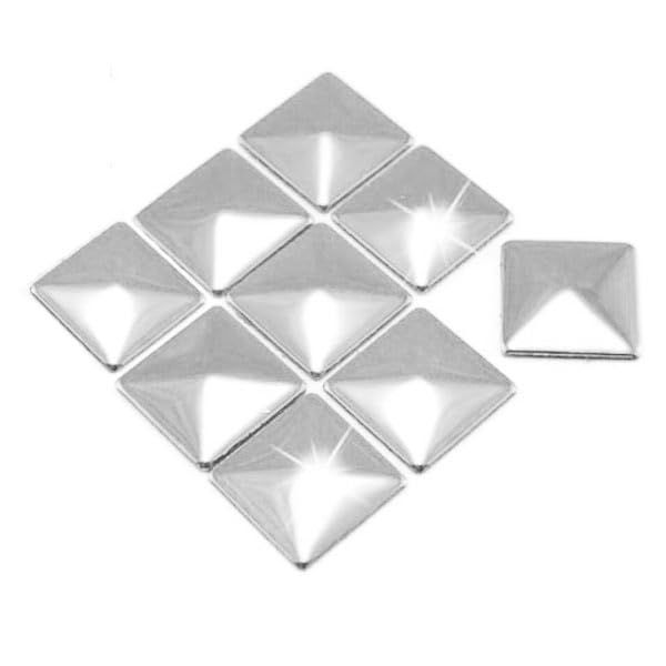 100 Stück Hotfix Metall-Nieten, Quadrat, Nailheads zum Aufbügeln, koreanische Premium-Qualität (Silber glänzend, 10 mm)