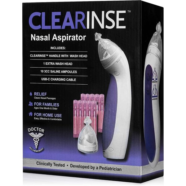 CLEARinse Electric Nasal Aspirator Starter Kit + 2 Wash Head – Nose Cleaner Suck