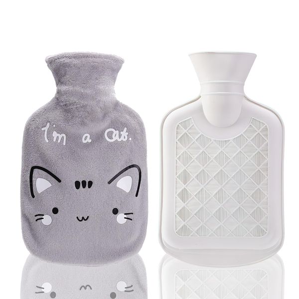 Hot Water Bottle 350ml Small Hot Water Bottle Cute Cat Animal Hot Water Bottle Mini Kids Hot Water Bottle Fluffy Hot Water Bottle Hot Water Bag for Hand Feet Warmer Neck Shoulder Pain Relief