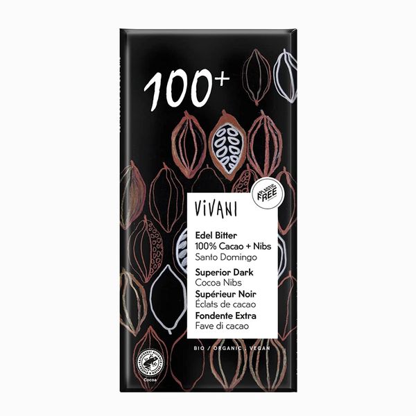 Vivani Organic Extra Dark Chocolate 100% + Cacao Nibs 2.8 oz (80 g)