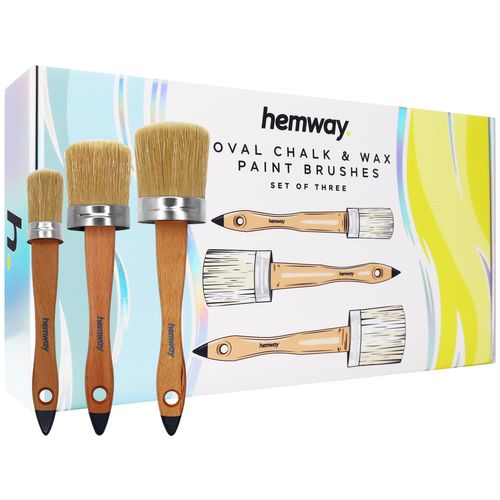 Hemway Premium Handmade Oval Chalk & Wax Paint Brushes for Furniture Painting, Upcycling, Shabby Chic, Chalk Based Paints, Waxing, Wood (Set of 3)