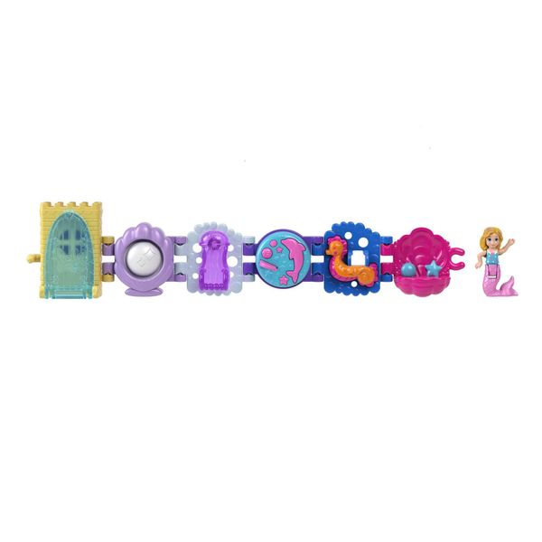 Mattel Polly Pocket Treasures Bracelet – Seashell Theme – Bracelet + 1 Micro Doll and Interactive Features!