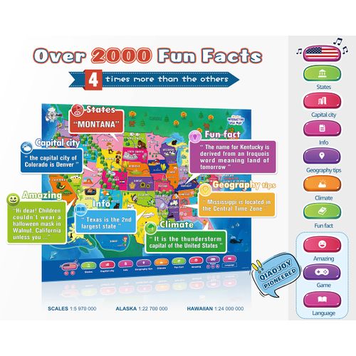 Bilingual Interactive for Kids Talking USA Map Solar System Poster for Kids Learning and Educational Toys,Talking Educational Toy for Ages 3 to 12 Years Old Girls/Boys,Learning Chart for Preschool