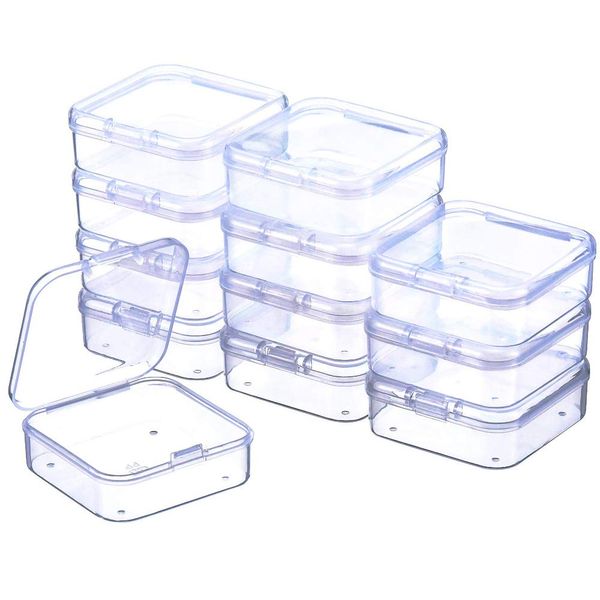 MerrQchang 12Pcs Clear Plastic Beads Storage Containers Box Case with Flip-Up Lids for Items Pills Jewerlry Findings Tiny Bead (2.2×2.2×0.82 Inch)