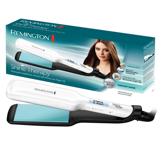 Remington S8550 Shine Therapy Düzleştirici Geniş (Daha Fazla Parlaklık için Mikro Aktif Bileşenlerle Zenginleştirilmiş Yüksek Kaliteli Seramik Kaplama Fas Argan Yağı ve E Vitamini) LCD Ekran,150-230°C