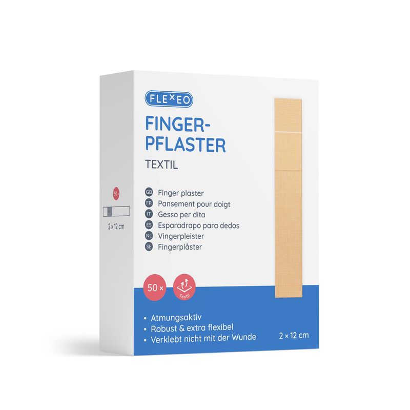 Finger Plasters Long – in Textile 2 cm x 12 cm – Pack of 50 – Beige ...