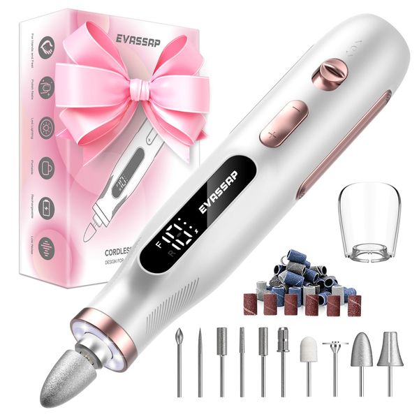 Electric Nail Drill, Electric Nail File for Acrylic Gel Dip Powder Nails,Professional Manicure and Pedicure Kit,10 Speeds Nail Care Set for Grinder Sander Trimmer Buffer(White)