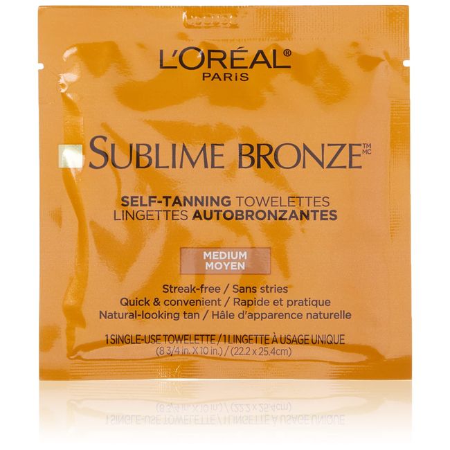 L'Oréal Paris Skincare Sublime Bronze Sunless Tanning Towelettes, Fast-Drying, Streak-Free Self Tanner, 6 ct.