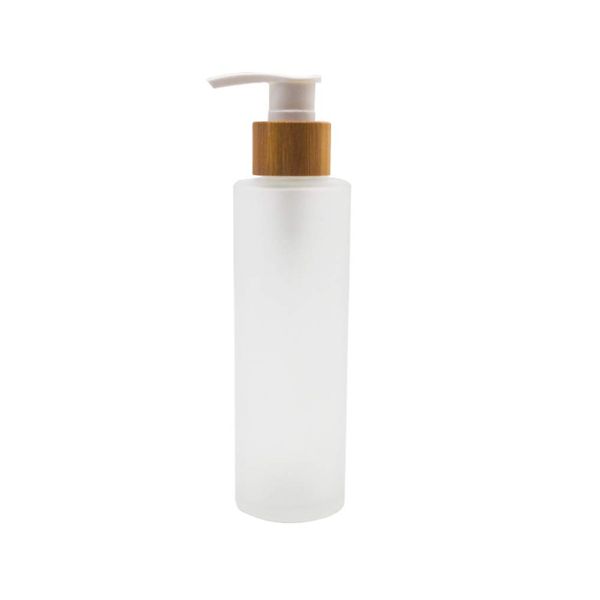 1PCS 120ml/4oz Frosted Glass Pump Bottles Empty Refillable Press Pump Bottle with Bamboo Pump Head Toiletries Storage Containers for Shampoo Essential Oils Shower Gel Hand Wash Lotion Dispenser