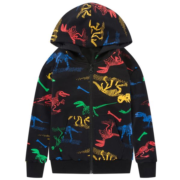 TLAENSON Boys Dinosaur Hoodies Zip Up Sweatshirts Kids Zipper Hooded Sweater Little Boys Dino Clothes Black Size 130/6-7 Years