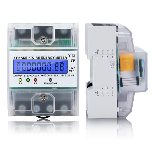 BOSYTRO Stromzähler 3 Phasen Stromzähler Hutschiene 230 / 400V 5-100A, Digitaler Stromzähler,drehstromzähler 3-Phasen 4-Draht Geeicht Drehstromzähler für Leistungsmesssystemen Eingesetzt