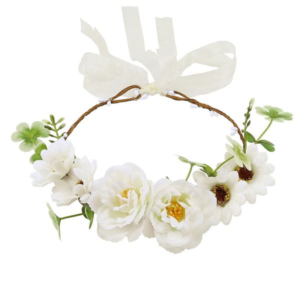 IYOU Wedding Flower Headband Wreath White Floral Crowns Garland Daisy Birthday Bride Bridesmaid for Women and Girls