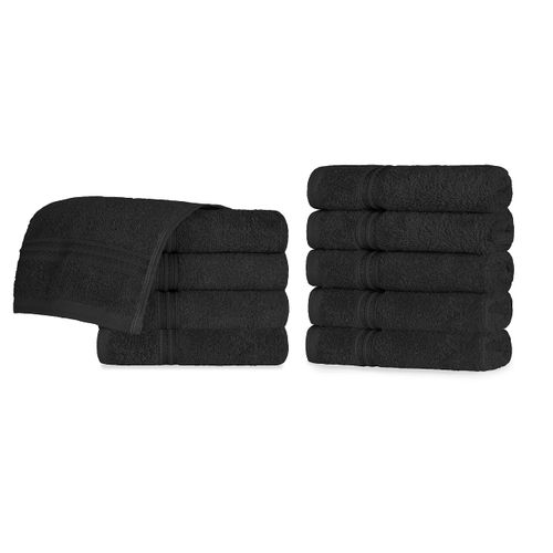 Superior Egyptian Cotton 10-Piece Face Towel Set , Small Towels For Facial, Spa, Quick Dry, Absorbent Towels, Bathroom Accessories, Guest Bath, Home Essentials, Washcloth, Airbnb, Black