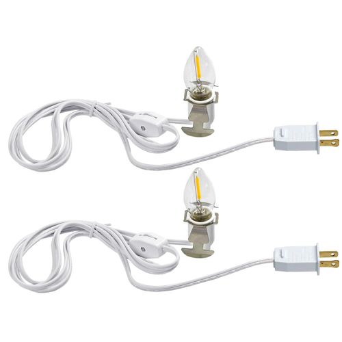 YIMILITE 2 Pack C7 0.6W 2700K Featuring Standard E12 LED Bulb Candelabra Base Christmas Village Light Accessory Cord with 2 LED Light Bulb