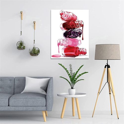 YEEIFFD Full Drill Nail Polish Diamond Painting by Number Kits Makeup Beauty for Adults & Kids Crystal Rhinestone Cross Stitch Beautiful Picture for Wall Decor Gift 12x16 inch