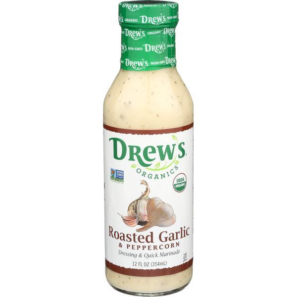 Drew's All-Natural Salad Dressing and 10 Minute Marinade, Roasted Garlic & Peppercorn, 12-Ounce Bottle