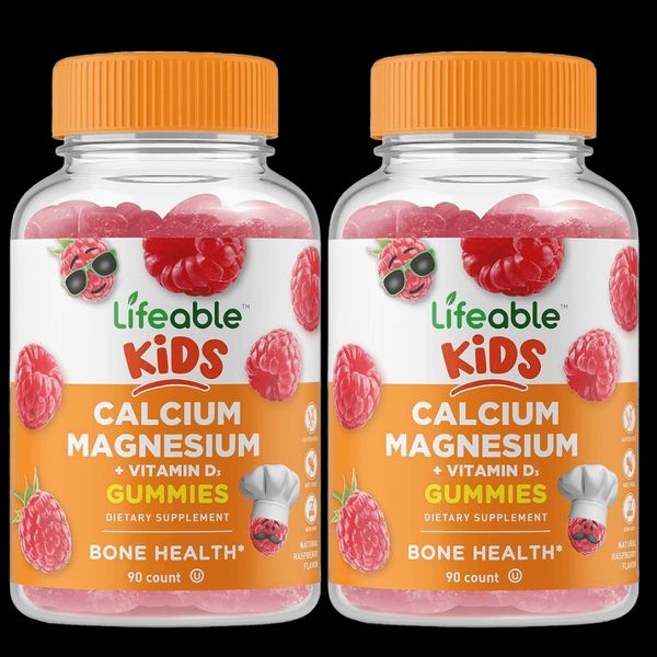 Lifeable Calcium Magnesium Vitamin D for Kids 90 Gummies 2 Pack