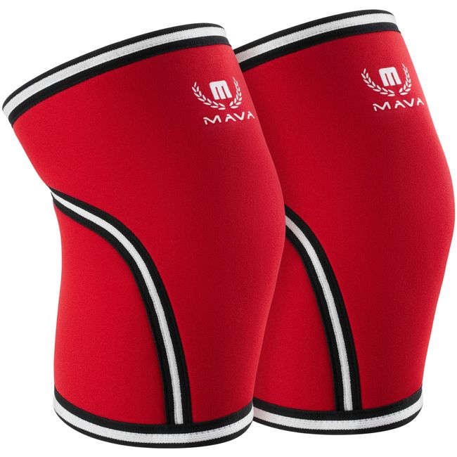 Mava Sports Pair of Knee Compression Sleeves Neoprene 7mm for Men & Women for Weightlifting, Cross Training WOD, Squats, Gym Workout, Powerlifting (Red, S)