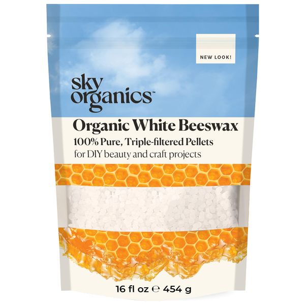 Sky Organics - Organic White Beeswax - DIY Home Essentials - Beauty, Skin Care, & Crafts - Candle Making Supplies - Make Lip Balm, Candles, Soap, Lotion, Cream, Body Butter - Mild Natural Scent, 16oz