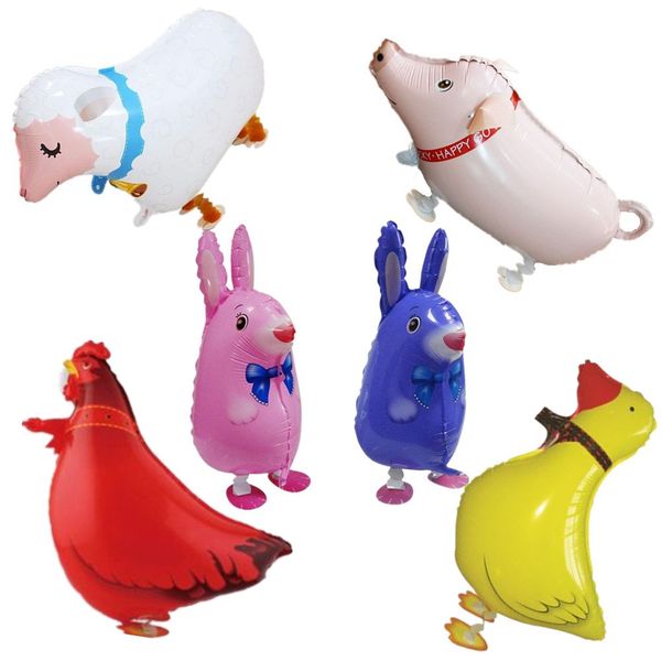 (Pack of 6) Walking Sheep Rabbit Pig Hen Duck Balloons for Farm Animal Theme Birthday Party Decoration