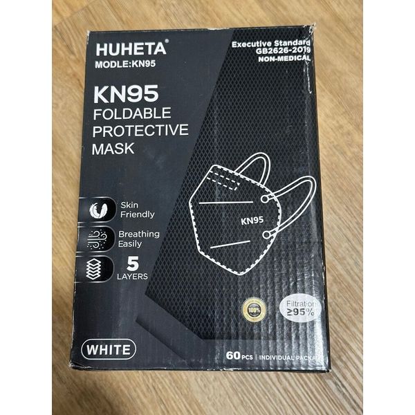 60 Pcs White KN95 Protective 5 Layer Face Mask BFE 95% Disposable Masks