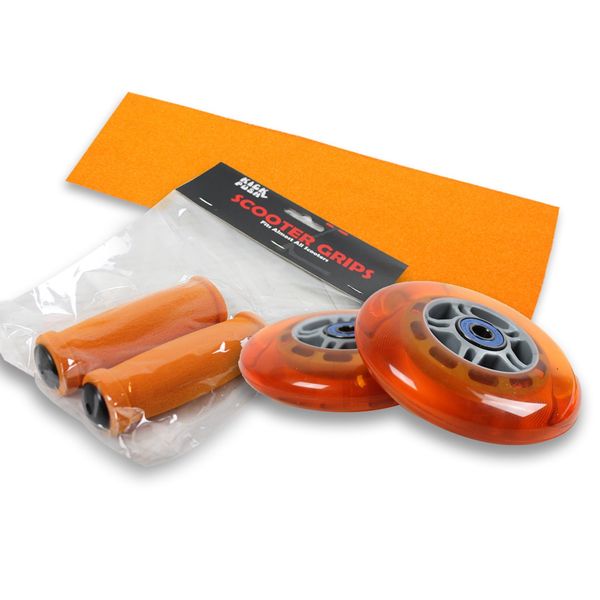 Kick Push Upgrade Pack for Razor Scooter Orange Wheels, Handle Grips, Griptape, Bearings