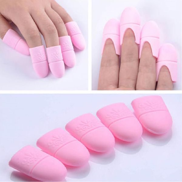 10pcs Silicone Nail Remover Caps Nail Covers Acrylic Gel Polish Soak Off (Pink)