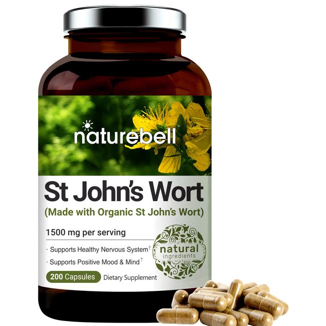 St John's Wort Supplement, 1500mg Per Serving with 2250mcg Hypericin, 2 in 1 Formula St John's Wort Complex, 200 Capsules, Promote Emotional Balance, Joyful Mood & Stress Response