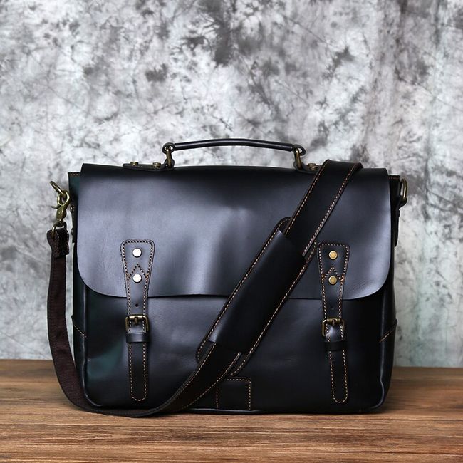  Men's leather Messenger bag vertical retro leather