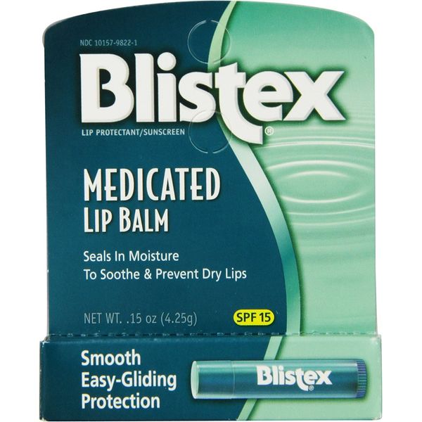 Blistex Medicated Lip Balm with SPF 15 for Dryness, Chapping and Soothes Irritated Lips,0.15 Ounce (Pack of 8)