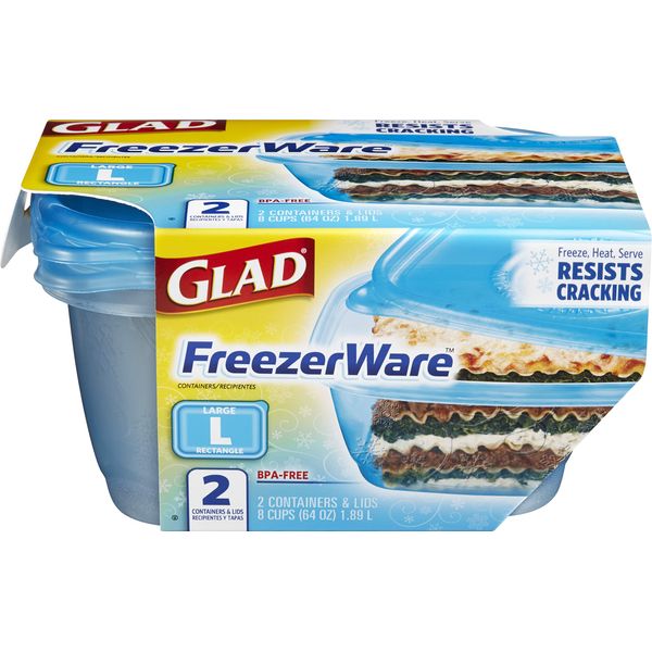 Gladware Freezerware Food Storage Containers, Large | Rectangle Food Storage Containers for Everyday Use | Food Containers Safe for Freezer, Hold up to 64 Ounces of Food, 2 Count Set,Blue