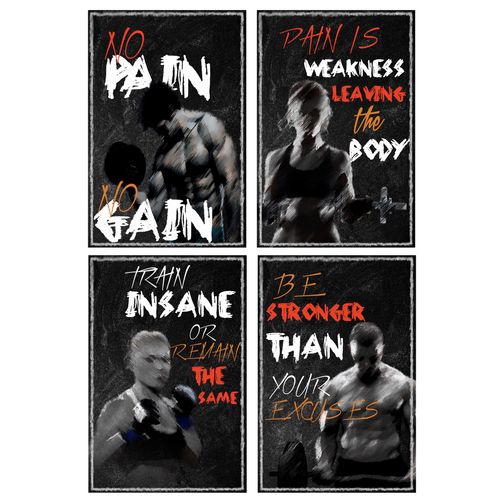 Glittering Bazaar Motivational Poster, GYM Inspirational Wall Art for Office Inspirational Quotes, Posters for Classroom & Office Decor - Set of 4-11" x17”