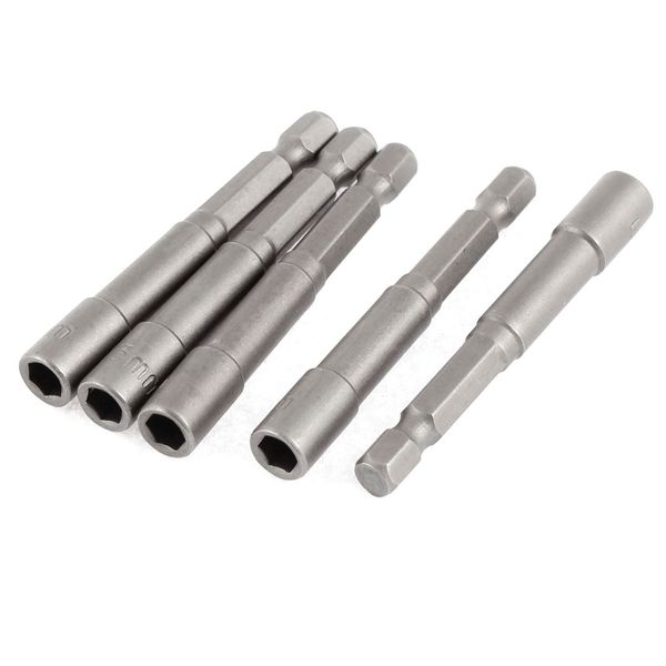 1/4" Shank 5.5mm Hex Socket Nut Setter Driver Bit Gray 5pcs Non-magnetic