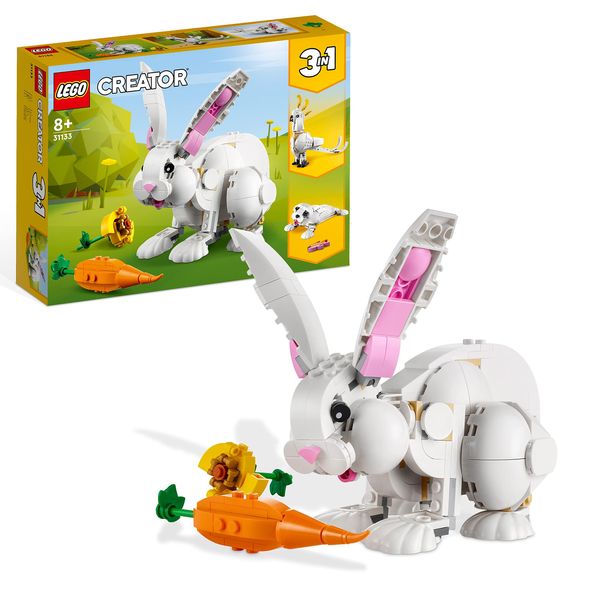 LEGO 31133 Creator 3in1 WeiÃŸer Hase Tierspielzeug Set Mit Hasen-, Robben- Und Papageienfiguren, Baustein-Konstruktionsspielzeug Für Kinder Ab 8 Jahren