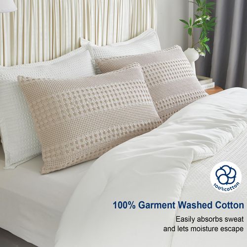 PHF 100% Cotton Waffle Pillow Shams King Size, 2 Pack 20" x 36" Soft Skin-Friendly Pillowcases, No Filling, Aesthetic Woven and Breathable Waffle Weave Pillow Case Covers for Bed, Oatmeal