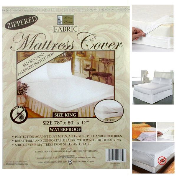 6 Pc King Size Mattress Cover Zippered Protector Bed Mite Bug Waterproof Fabric