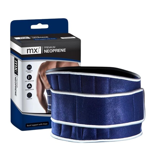 MX Health Back Support - Premium Neoprene Universal (S/M/L) - Includes Stays for Added Support