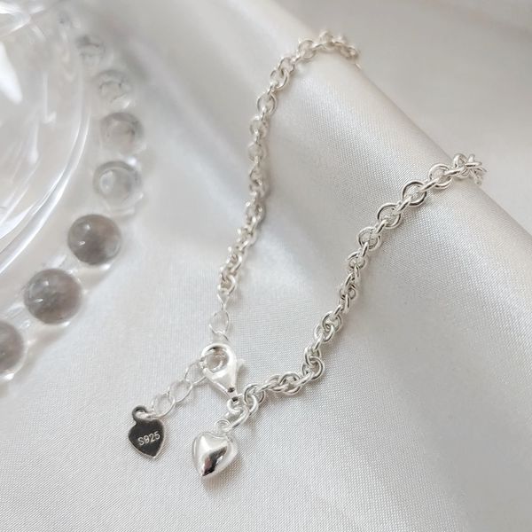 Silver 925 Petite Heart Gobang Daily Layered Chain Silver Bracelet