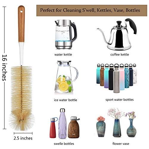 ALINK 5-Pack Bottle Brush Cleaner - Long Bamboo Handle Water Bottle Straw Cleaning Brush for Washing Narrow Neck Beer Wine Decanter, Sports Bottle, Thermos, Flask