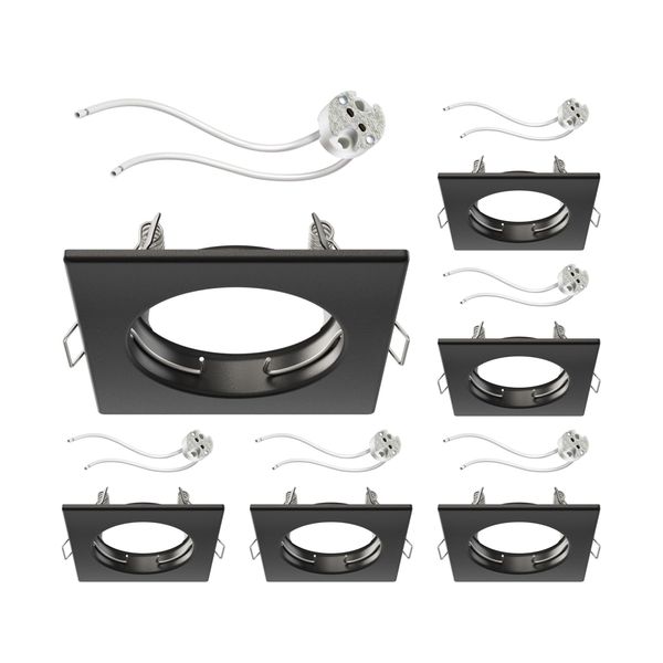 ledscom.de 6 pcs. recessed Ceiling Frame RIR recessed Frame Black matt Angular (LED/Halogen/MR16/50mm) incl. GU5.3 Socket