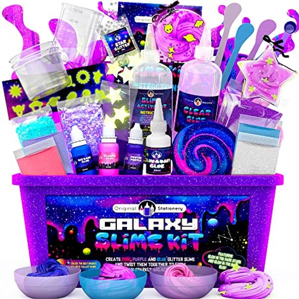 Original Stationery Galaxy Slime Kit, Fun Slime Set with Glow in The Dark Stickers, Dark Powder to Make Glitter & Galactic Slime!