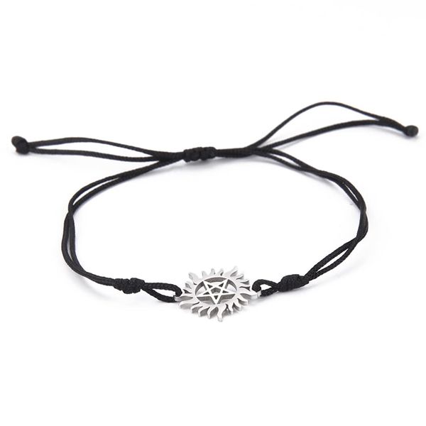 UNIFT Pentagram Sun Bracelet For Women & Men Stainless Steel Hollow Out Supernatural Double Rope Bracelet Charms Bracelet Wicca Jewelry Gifts (silver)