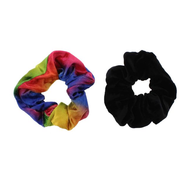 Zac's Alter Ego Set of 2 Hair Scrunchies - Black Velvet & Rainbow Velvet