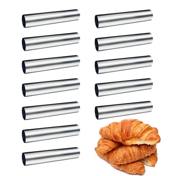 FantasyDay Non-stick Cream Horn Cones, 12 Pcs Stainless Steel Big Screw Croissant Mould Cannoli Form Tubes, Cream Roll Mold Pastry Baking Mold - Christmas Anniversary Free Standing Pastry Cone Shaper