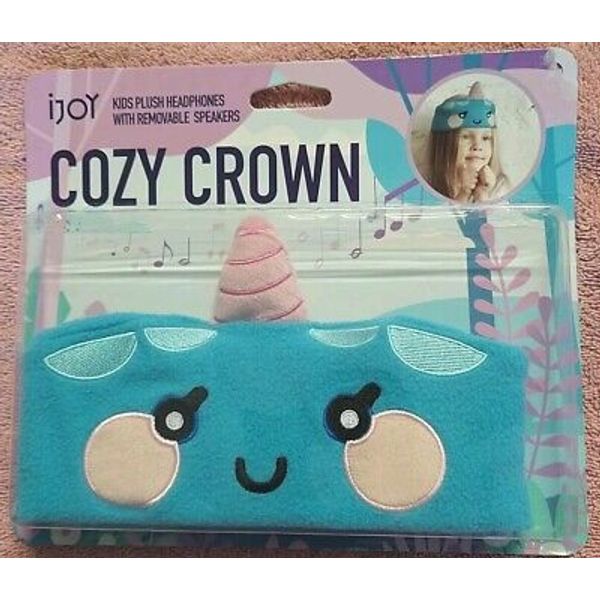 Kids ijoy Cozy Crown Plush Over Ear Headphones W Removable Speakers Blue Unicorn