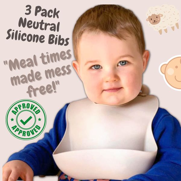 Silicone Weaning Bibs for Babies, Toddler, Baby Weaning Bib, Baby Bib with Food Crumb Collector, BPA Free, Waterproof, Unisex, Baby Weaning Set, 6 months+ (3 SET PACK)